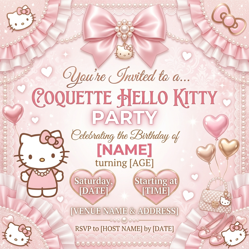 Hello Kitty 🐱💖Premium custom invitations designed to make every birthday extra special.