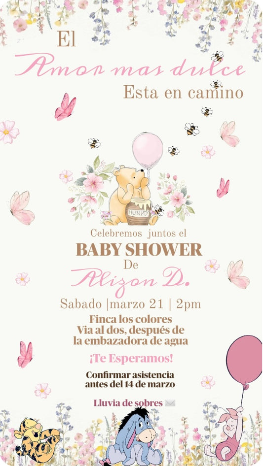 Pink Honey Bear Baby Shower Invite 🧸