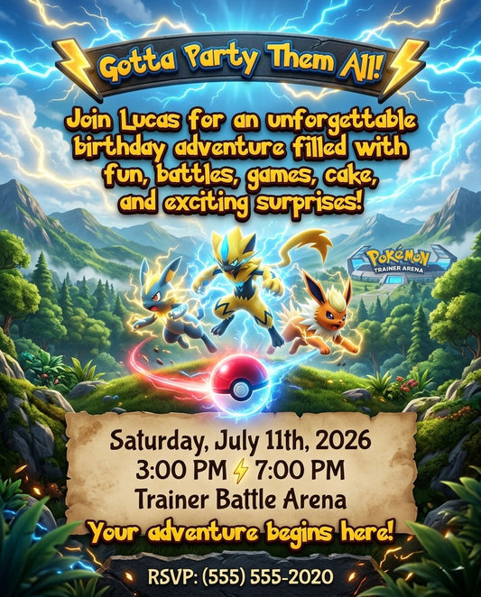 Pokemon 💛Stylish custom birthday invitations made to impress your guests before the party even starts.