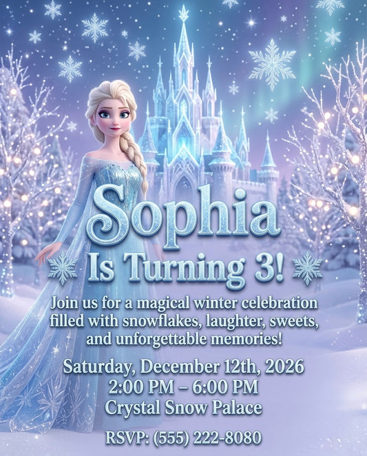 Luxury Snow Princess Frozen Birthday Party Invitation ✨💙