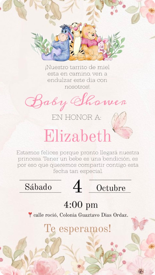 Elegant Pooh Baby Shower Invitation 🍯🌷