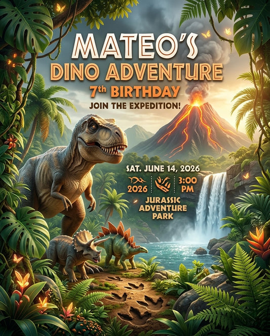 Dinosaurios 🦕 Bright, fun, and personalized birthday invitations ready to share instantly.