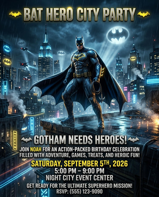 Batman 🦇🖤Personalized digital invitations made to match your birthday theme perfectly.