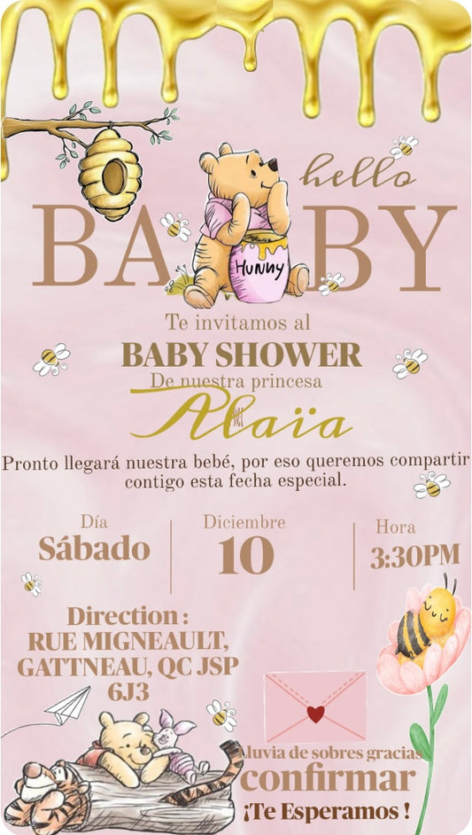 Sweet Pooh Girl Baby Shower Invitation 🌸