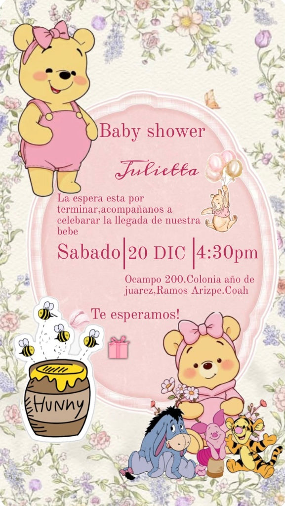 Blush Bonnie the Pooh Baby Shower Invitation 🍯