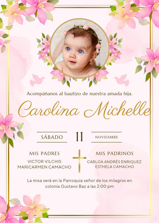 Luxury Pink Baptism Invitation ✨ Beautiful Personalized Christening Invite for Girls