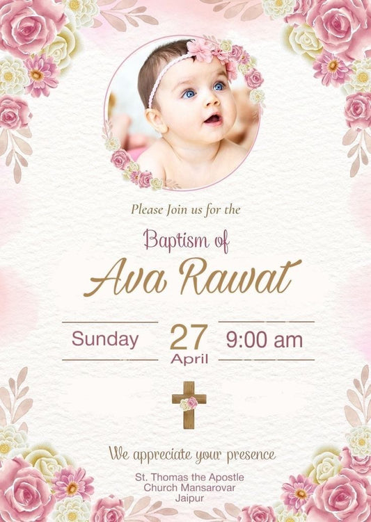 Blush Pink Baptism Invitation ✨ Luxury Digital Invite for Special Religious Celebrations
