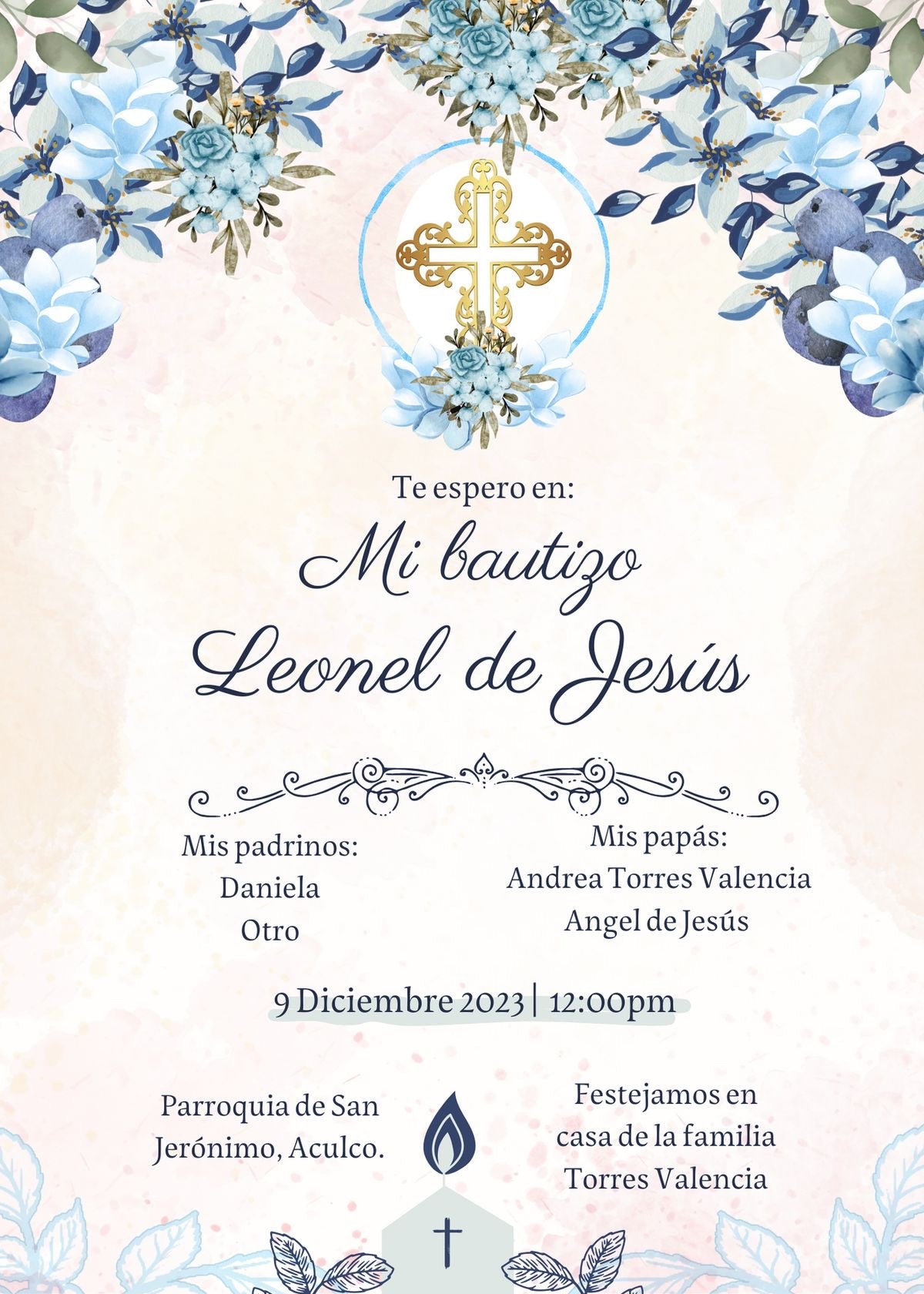 Soft Floral Christening Invitation 💙🤍Personalized Baptism Invitation for Boys & Girls