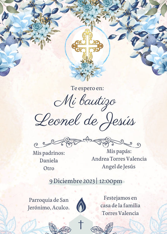 Soft Floral Christening Invitation 💙🤍Personalized Baptism Invitation for Boys & Girls