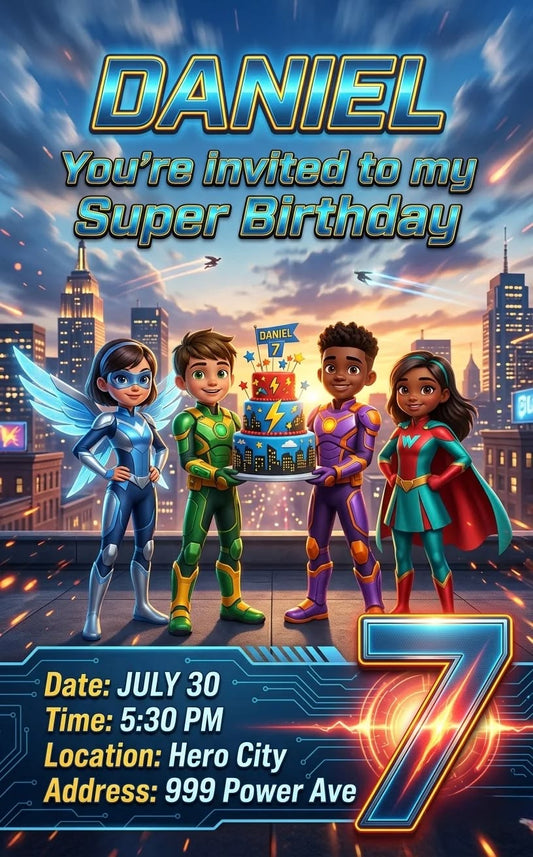 Superheroes 🦸 Eye-catching birthday invitations made for memorable parties and happy moments.