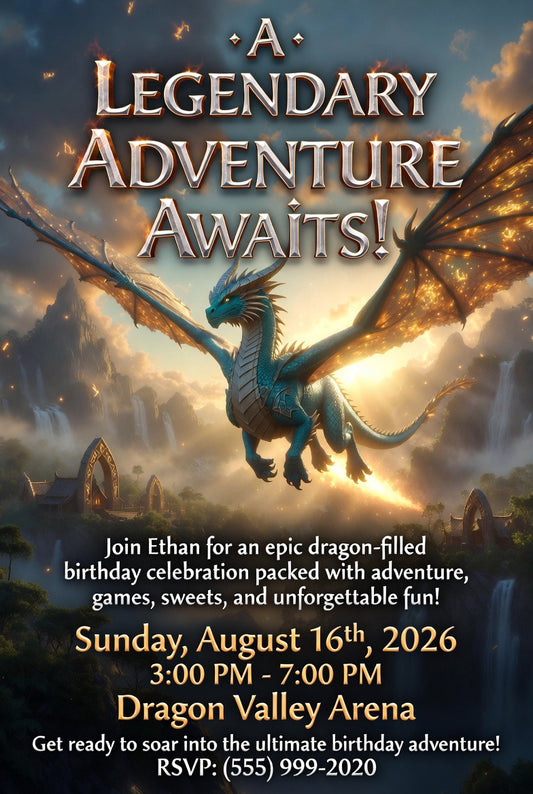 Dragon 🐉🖤Custom birthday invitations designed to make your party stand out. 🎂