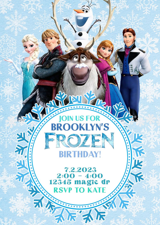 Luxury Blue Frozen Birthday Party Invitation Template 💙✨