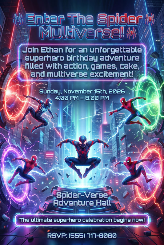 Spider-Verse Birthday Invitation | Epic Superhero Party Invite